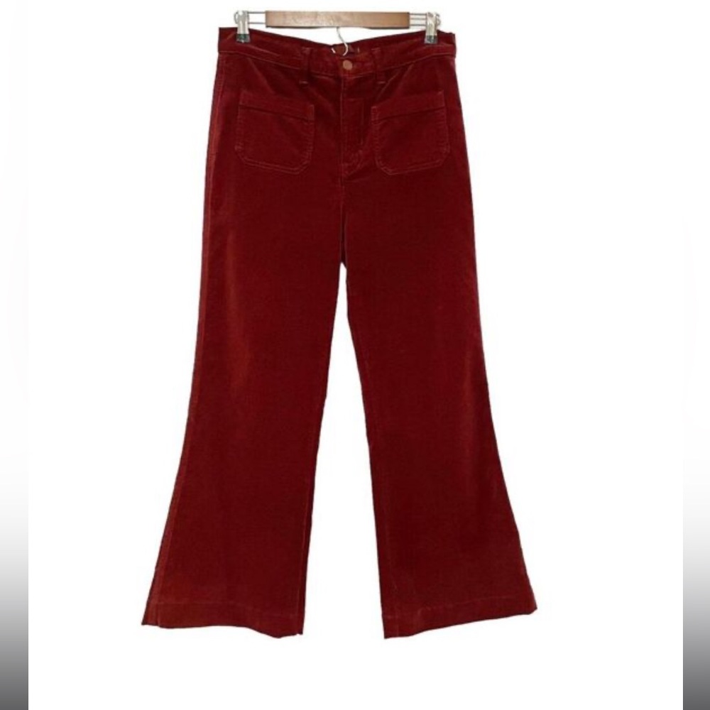 JBrand Burgundy Merlot Wide Leg Flare Corduroy High Waist Pants 30 Retro, Boho